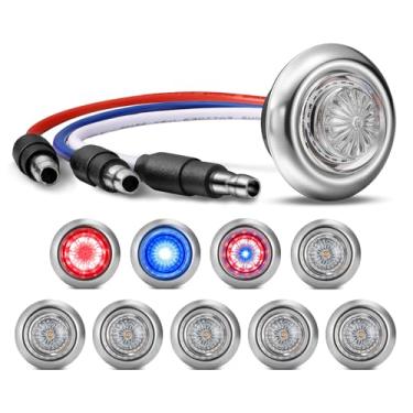 Imagem de Partsam 10 peças de luzes de LED laterais (vermelho externo + azul interno), luz de bala transparente com anel de acabamento bisel para trailer, trailer, carro, ônibus, van, IP68, à prova d'água