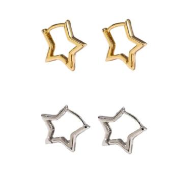 Imagem de Brincos de argola minúscula para mulheres, brincos fofos de coração, estrela, pequenos brincos de argola para mulheres, ouro branco, diário, delicado, Zinco, Sem pedra preciosa