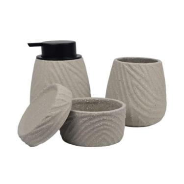 Imagem de Kit para Banheiro ou Lavabo em Cerâmica Cinza - 3 Peças | Design Moderno para Lavabo e Banheiro Social