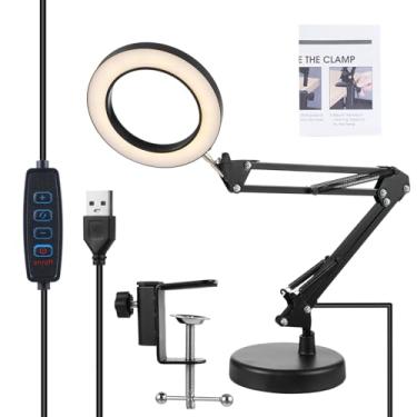 Imagem de Lupa de 10X com Luz Regulável Contínua Lâmpada Mesa 2 em 1 e Clamp Braço Oscilante Ajustável LED Iluminada para Ofício Hobby Trabalhos Próximos Pintura Mãos Magnifier