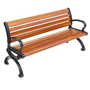 Imagem de TRGCJGH Banco de jardim para pátio, banco de parque de metal, bancos de jardim de alumínio, móveis ao ar livre para parque, gramado, varanda (150 cm/59 pol, cor teca)