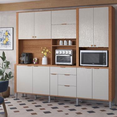 Imagem de Armário De Cozinha Astra 10 Portas 4 Gavetas Jequitibá/areia - Lukaliam