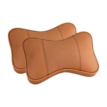 Imagem de Ysyqkn 2x Almofadas de Pescoço para Carro em Couro PU, Acessórios Automotivos, Fácil Instalação, Macias, Respiráveis, com Capa Removível, Suporte Universal P, Marrom