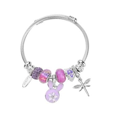 Imagem de Pulseiras de amizade banhadas a prata para meninas, pulseiras de aço inoxidável de desenho animado de anime requintadas com caixa de joias, joias ajustáveis para meninas e mulheres adequadas para