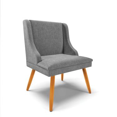 Imagem de Cadeira de Jantar Liz Linho Grafite A26 Pés Palito Castanho - D'Rossi