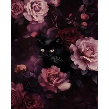 Imagem de XRUIBZI Papel de parede para gatos vintage rosa escuro papel de contato floral vermelho mural de parede vinil doméstico impermeável autoadesivo removível para locatários papel de parede 44,5 cm x