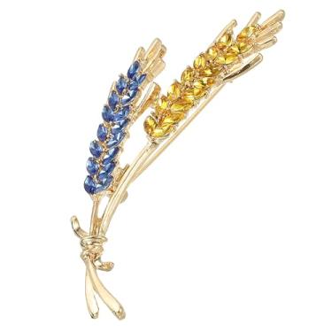 Imagem de Generic Broche de orelha de trigo com strass, bandeira de cristal da moda, broche de flor de trigo, alfinetes de lapela para mulheres, ternos, roupas, buquê, casaco, bolsa, azul, (L)/amarelo (R)