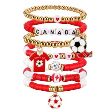 Imagem de Amaiir Pulseira de futebol para mulheres, acessórios e roupas para mães para o dia do jogo, joias esportivas, presentes para fãs, pulseiras elásticas com berloques, itens essenciais para equipes, One