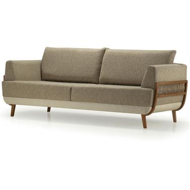 Imagem de Sofá Blendi Ozki 220 Cm Madeira Eucalipto Cedro Tecido Composê Cinza E Bege Corda Redonda Canela