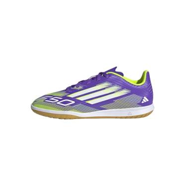 Imagem de adidas Tênis infantil unissex F50 Club Indoor, Roxo/branco/limão lúcido, 11 Little Kid
