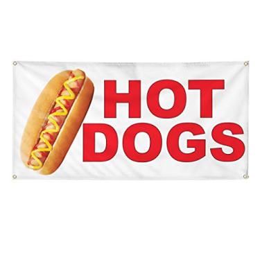 Imagem de Faixa de vinil, vários tamanhos, cachorros-quentes, vermelho, comida, bar, restaurante, restaurante, comida, exterior, à prova de intempéries, placas de quintal industrial, 4 ilhoses 30 x 76 cm