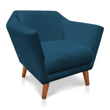 Imagem de Poltrona Decorativa Lorena Suede Pés Castanho Azul Marinho