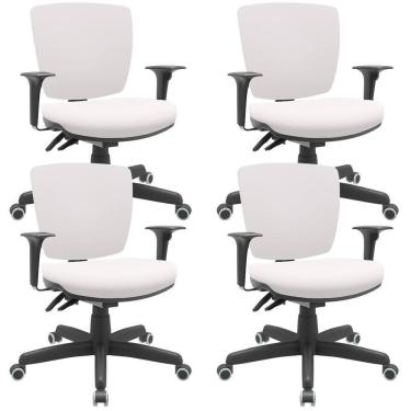 Imagem de Kit 04 Cadeiras De Escritório Executiva Office Giratória Preto Baixa Flexi P03 Vinil Branco - Lyam