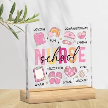 Imagem de Presentes de enfermeira escolar para mulheres presentes de agradecimento de Natal para enfermeiras estudantes de enfermagem placa de decoração de mesa de escritório engraçada