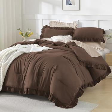 Imagem de Andency Jogo de cama King extragrande, 128 x 120, 3 peças, marrom, com babados, chique, conjunto de cama para mulheres, leve, fofo, super king, plus size