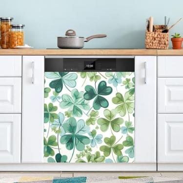 Imagem de ATTX Capa de ímã de lava-louças padrão trevos, 58 cm C x 66 cm A decoração da capa frontal da máquina de lavar louça, decalques de armário doméstico adesivos de eletrodomésticos #42