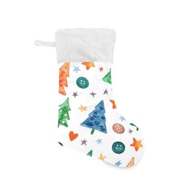 Imagem de GakkiGii Meia de Natal grande de pinheiro colorido, decoração de Natal para pendurar na parede da árvore da lareira, 45 x 31 cm