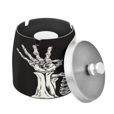 Imagem de Blueangle Cinzeiro de esqueleto engraçado com tampa para cigarros, à prova de vento/chuva, aço inoxidável, sem fumaça, inodoro, cinzeiro para uso interno ou externo (29)