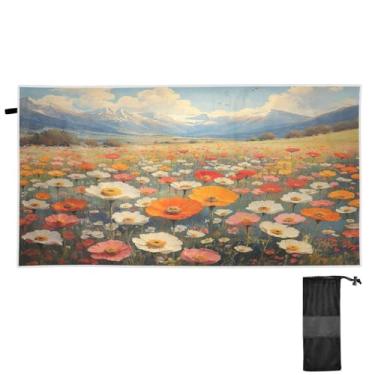 Imagem de ATTX Toalha de praia vintage com pintura a óleo de flores silvestres 76 x 152 cm - Cobertor de microfibra leve de secagem rápida e resistente à areia para piscina, ioga, academia e viagens | Esportes
