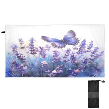 Imagem de ATTX Toalha de praia lavanda e borboleta, 79 x 188 cm - Cobertor de microfibra leve de secagem rápida e resistente à areia para piscina, ioga, academia e viagens | Esportes de banho de natação