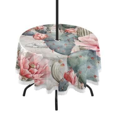 Imagem de KEEPREAL Cacti Toalha de mesa redonda à prova d'água com orifício para guarda-chuva – 152 cm, resistente para acampamento, piqueniques, quintal, pátio e decoração de festa #3