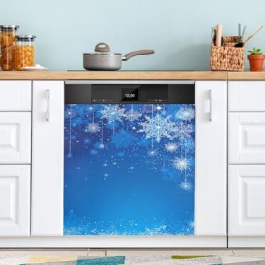 Imagem de ATTX Capa magnética para lava-louças flocos de neve e estrelas, 58,4 cm C x 66 cm A decoração da capa da máquina de lavar louça, decalques de armário doméstico eletrodomésticos adesivos #169