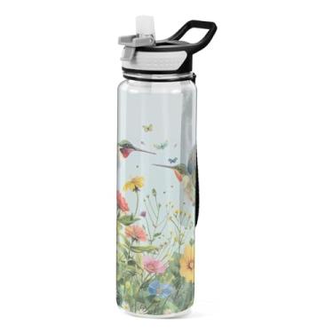 Imagem de ATTX Garrafa de água de beija-flores silvestres e beija-flores, 947 ml, à prova de vazamento e livre de BPA, garrafas de água reutilizáveis de plástico Tritan para viagem, academia, corrida #301