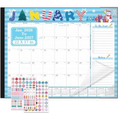 Imagem de Calendário de mesa 2025-2026, 56 x 43 cm, grande (desenho animado fofo de 56 x 43 cm (janeiro de 2026 a junho de 2027))