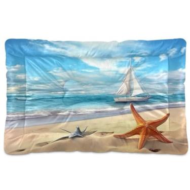 Imagem de SEHANY Shell Beach Scene Cama para cães e gatos com fundo antiderrapante, cama de canil, colchão macio para animais de estimação, lavável para cães pequenos, médios e grandes, gatos, 45,7 x 61 cm