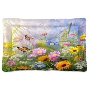 Imagem de SEHANY Cama para cães e gatos com flores silvestres coloridas com fundo antiderrapante, cama de canil, colchão macio para animais de estimação, lavável para cães pequenos, médios e grandes, gatos, 91