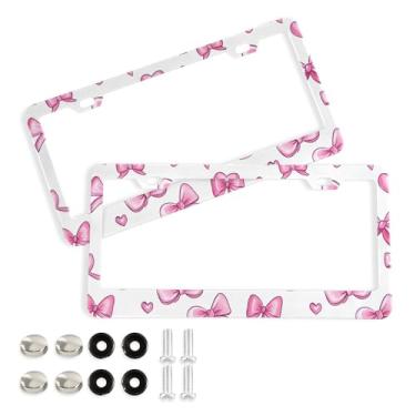 Imagem de SEHANY Lindas molduras de placa de licença de arco rosa, capas de moldura de alumínio à prova de ferrugem com orifícios elípticos e parafusos, serve para acessórios de carro de tamanho padrão de