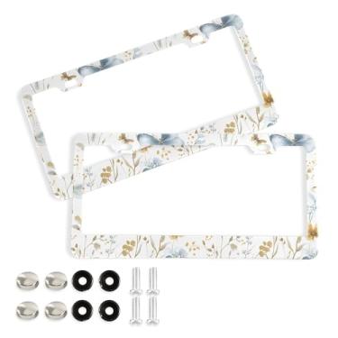 Imagem de SEHANY Molduras de placa de licença de flores florais coloridas, capas de moldura de placa de carro de alumínio à prova de ferrugem com orifícios elípticos e parafusos serve para veículos padrão dos