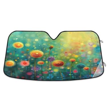 Imagem de ATTX Pintura de flores coloridas pára-brisas de carro 134.6 cm x 59.7 cm escudo solar universal com proteção UV, persiana de janela frontal automática dobrável para sedãs SUVs caminhões #55