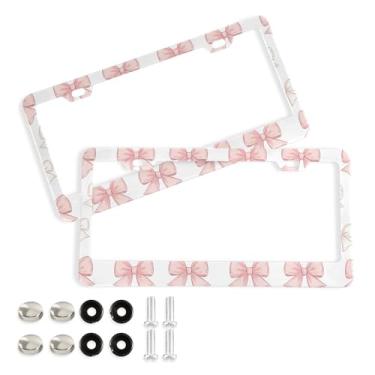 Imagem de SEHANY Lindas molduras de placa de licença de arco rosa, capas de moldura de alumínio à prova de ferrugem com orifícios elípticos e parafusos, serve para acessórios de carro de tamanho padrão de