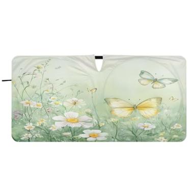 Imagem de Blueangle Aquarela flores silvestres pára-brisas sombra solar - 149.9 cm x 76.2 cm dobrável carro janela frontal blocos pára-sol raios UV viseira de sol (311)