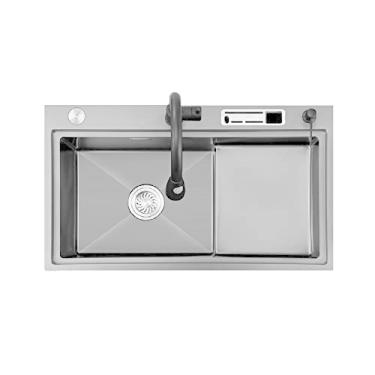 Imagem de Pia e torneiras de cozinha, pia de cozinha embaixo da montagem, pia de cozinha multifuncional, pia de cozinha de aço inoxidável de montagem superior tigela única de alta capacidade design prático em