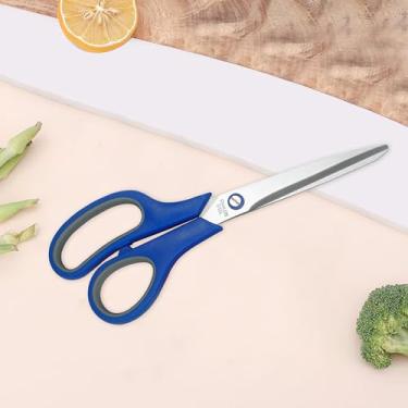 Imagem de Tesoura multiuso de 20 cm para artesanato de escritório, tecido de costura, artesanato em casa, escola, mão direita/esquerda, multiuso, ultra afiada, 2,5 mm de espessura, azul