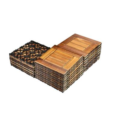 Imagem de Deck de madeira, azulejos interligados com sistema de intertravamento cortável, sistema de drenagem, deck de piso de bloqueio de clique para pátio interno externo jardim varanda terraço 22 peças