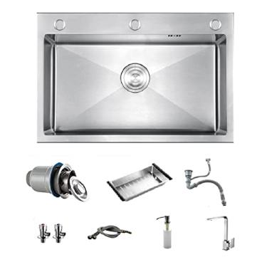 Imagem de HGTRH Pia de cozinha aço inoxidável com furo da torneira, pia de aço inoxidável pequeno canto, resistente a arranhões pia pequena cozinha, 1 bacia pia de cozinha pia embutida pia de cozinha óleo