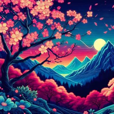 Imagem de HKLIOPU Kit de ponto cruz estampado paisagem para adultos, padrão de flores de cerejeira Mount Fuji, kit para iniciantes com tudo incluído com tecido lavável, linha, agulha - presente de artesanato