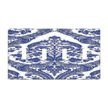 Imagem de Nadoabtm Placa de cobertura para interruptor de luz clássico barroco azul e branco ornamentado padrão floral 4 gangues quadriciclo interruptores decorativos capas de placa de tomada elétrica placa de
