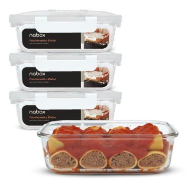 Imagem de 4 Potes Vidro Tampa Hermética 1040ml Marmitas Travas Premium - U4HOME,