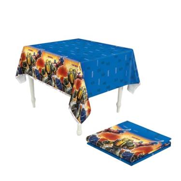 Imagem de Toalha de mesa de plástico Transformers Optimus Prime & Bumblebee – 1 peça (137 x 213 cm) – Decoração de mesa retangular ousada para aniversários temáticos Transformers, celebrações infantis e fácil