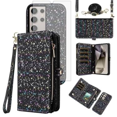 Imagem de Asuwish Capa de celular para Samsung Galaxy S24 Ultra 5G Carteira com zíper magnético destacável com protetor de tela e suporte para cartão flip com glitter, suporte para celular S24Ultra 24S S 24