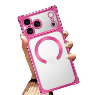 Imagem de AIGOMARA Capa magnética para iPhone 17 Pro Max de 6,9 polegadas [compatível com MagSafe] Capa protetora fina TPU transparente rosa choque com cantos reforçados à prova de choque para mulheres e homens