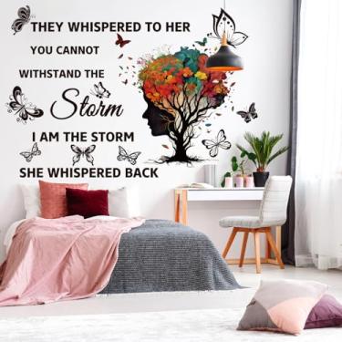Imagem de Decalque de parede inspirador citações They Whispered to Her You Can't Withstand Back Tree Adesivo de parede arte de parede com frases positivas adesivos de parede de borboleta para decoração de