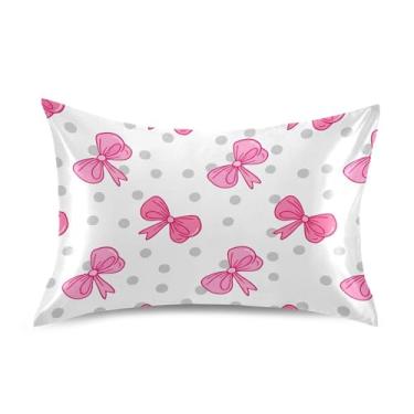 Imagem de SEHANY Capas de almofada de seda com laço rosa para cabelo e pele, capas de almofada de cetim respiráveis macias e refrescantes com fecho de envelope, tamanho king (51 x 66 cm)
