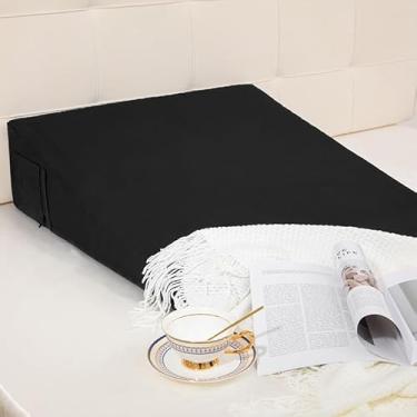 Imagem de NookZuzu Capa de almofada de cunha preta, capa de almofada de cunha de cama com zíper, 61 x 61 x 30 cm, protetor de fronha com bolso lateral para armazenamento macio, respirável, removível e lavável