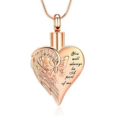 Imagem de mingkejw Joias de cremação para cinzas, colar de urna de coração de aço inoxidável para cinzas com medalhão de borboleta, lembranças, suporte de cinzas memoriais para animais de estimação humanos, Aço