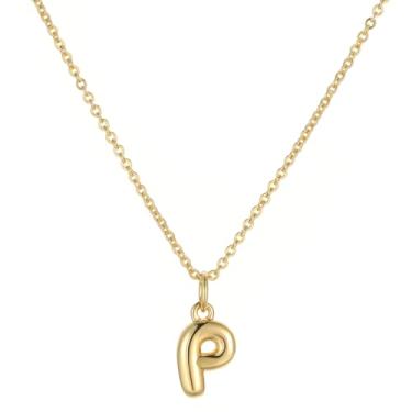 Imagem de Joxevyia Colar com inicial bolha para mulheres, colar com letras personalizadas, banhado a ouro 14K, pingente de nome A-Z, minimalista, joia delicada, presente de aniversário e Natal para ela, Banhado